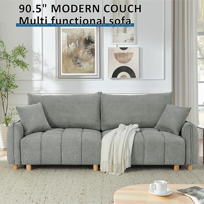 Mofolit Sleeper Sofa Bed Convertible Couch with Storage in Chenille Fabric Loveseat for Living Room Apartment and Small Spaces (Grey)