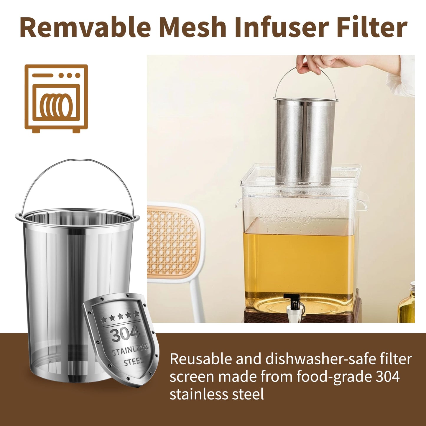 GKFF Tea Maker Machine, 10L 65 Cups Multi Functional Tea Dispenser Pot with Removable Infuser, Hot Water Urn for Flower Blooming & Iced Tea Maker, Catering Large Drink Dispenser, Commercial Tea Urn