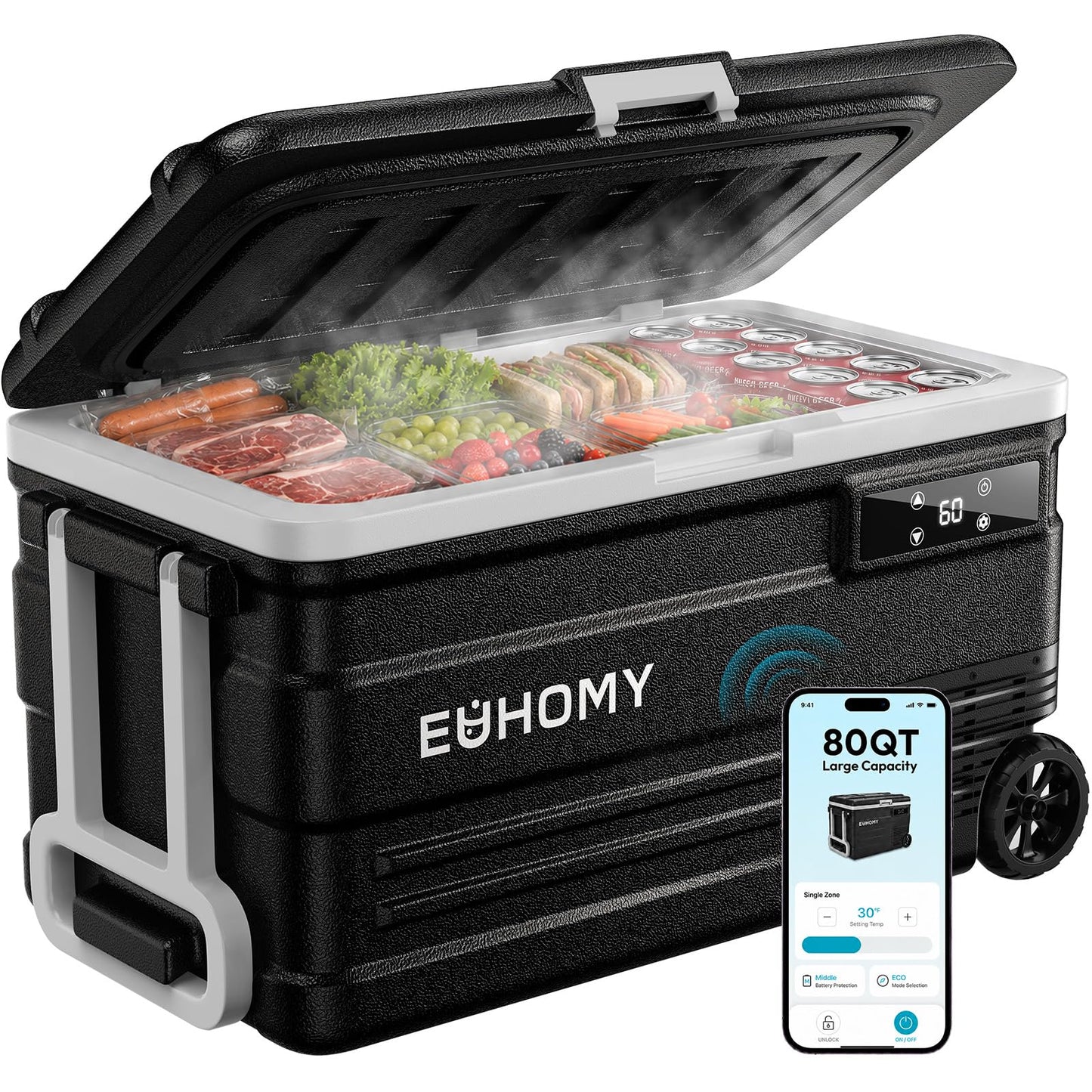 EUHOMY 12 Volt Refrigerator, 80QT(75L) 12V Fridge, Electric Cooler APP Control, Car Fridge 12/24V DC 100-240V AC, Car Refrigerator 0℉~68℉, 12 Volt Cooler for Camping, Trip, Truck, Boating, Outdoor