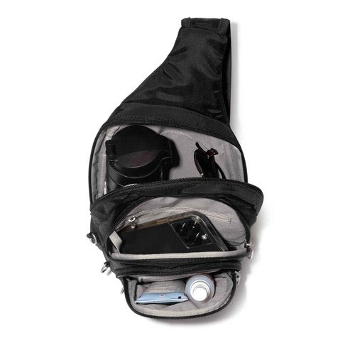 Baggallini Securtex® Anti-Theft Triple Zip Sling - Travel Backpack Sling Bag Crossbody - RFID Wallet Locking Zipper