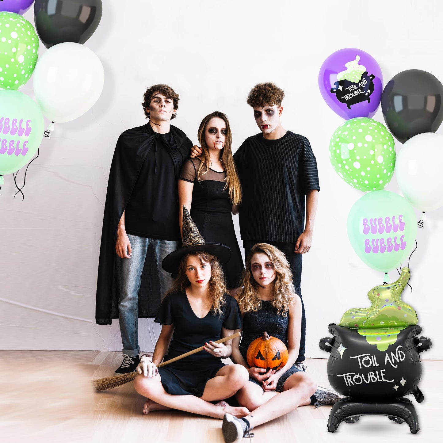 HOUSE OF PARTY 50PCS Halloween Cauldron Foil Balloons - 30" Cauldron Halloween Balloons Arch Kit Balck Green Balloon for Birthday Halloween Party Decorations