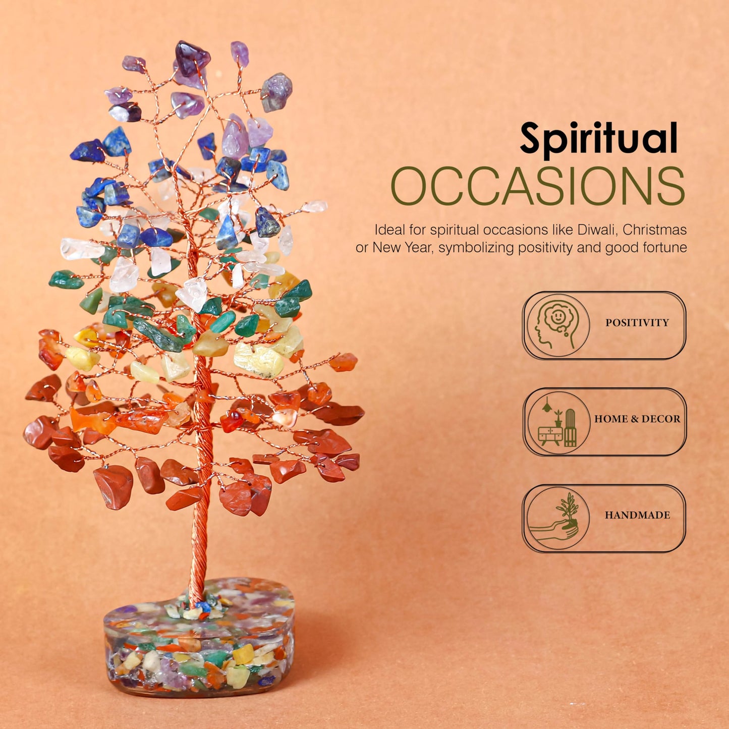 Crocon Crystal Heart Base Tree Good Luck Birthday Gifts for Womens, Mom, 7 Chakra Healing Stones & Crystals Tree of Life for Positive Energy Feng Shui Décor Home and Office Desk Decor Present for her