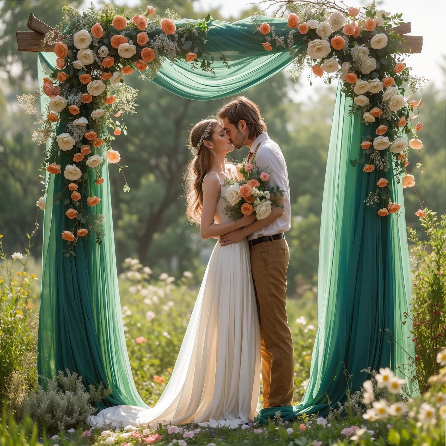 Wedding Arch Draping Fabric, 2 Panels 28 X 19Ft Emerald Green Arch Drapes Sheer Backdrop Curtain For Wedding Ceremony Party Ceil
