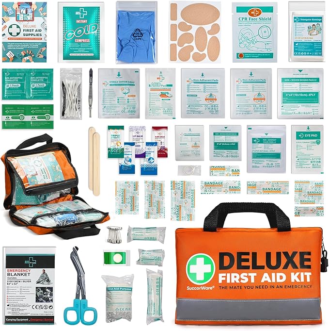 SuccorWare 380 Pieces Deluxe First Aid Kit Compact Trauma Medical Kits with Assorted Bandages, Instant Cold Pack, Emergenc...