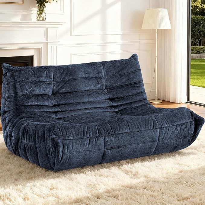 HABUTWAY Bean Bag Chair, Giant Bean Bag Chairs for Adults, Loveseat Fireside Chair, 2 Seater Lazy Bean Bag Sofa Memory Foam Couch for Living Room, Bedroom, Office (Navy Blue)