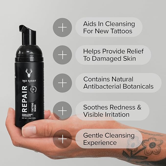 Tattoo Aftercare Bundle – Tattoo Soap & Soothing Gel – Fragrance-Free Foam Wash & Anti-Itch Moisturizer – Clean, Vegan, Unscented Tattoo Care for New Tattoos