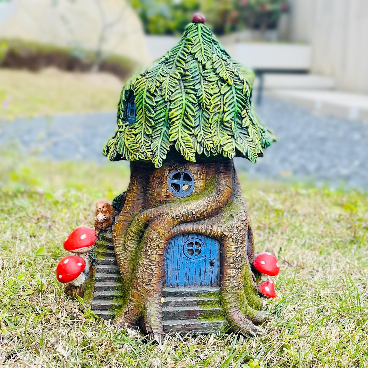 COWOS Solar Light Fairy Tree House, Fairy Garden House Statues,Tree House Figurines with Solar Light for Indoor Outdoor Art Decorations, Patio Yard Lawn Ornaments Gift