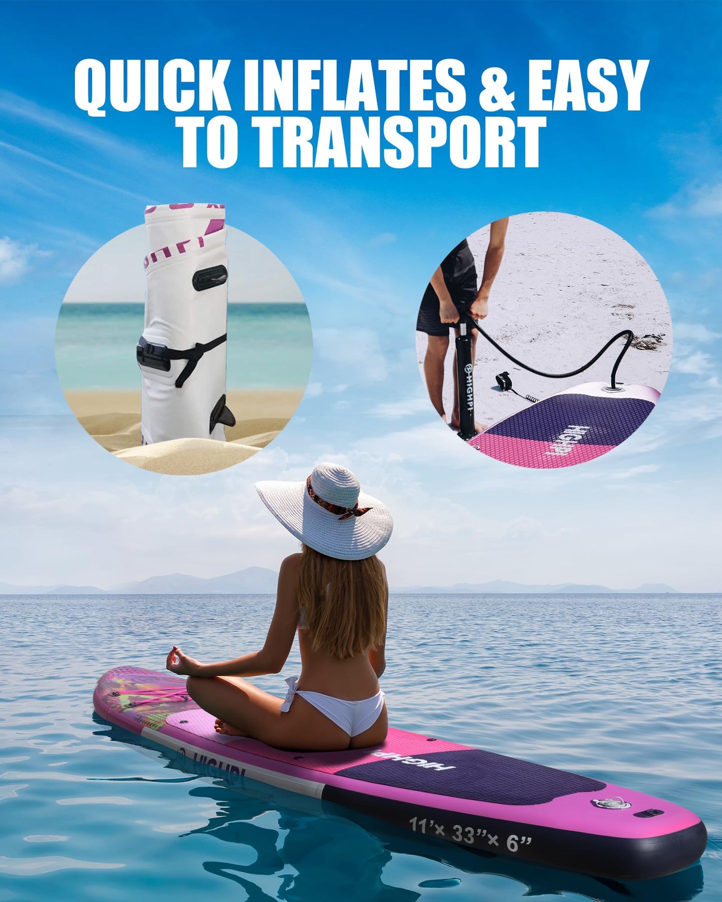 Highpi 11ft Inflatable Stand Up Paddle Board for Youth and Adults – Wide Sup with Premium Accessories, Blow Up Paddleboard for Surfing, Fishing, Yoga & More