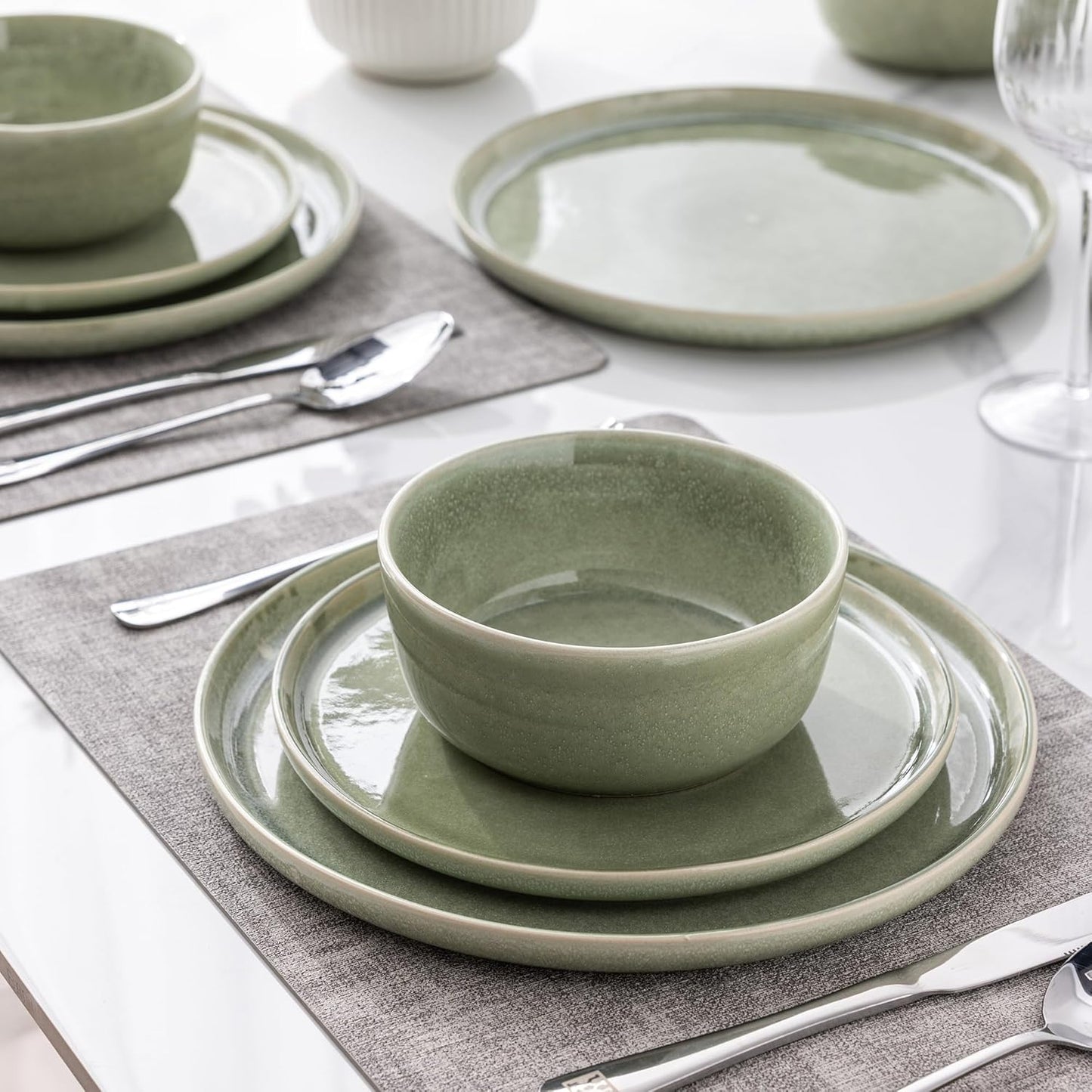 AmorArc Stoneware Dinnerware Sets for 4,Round Reactive Glaze Ceramic Plates and Bowls Set,Highly Scrath Resistant | Dishwasher & Microwave Safe Dishes Set,Service for 4 (12pc)