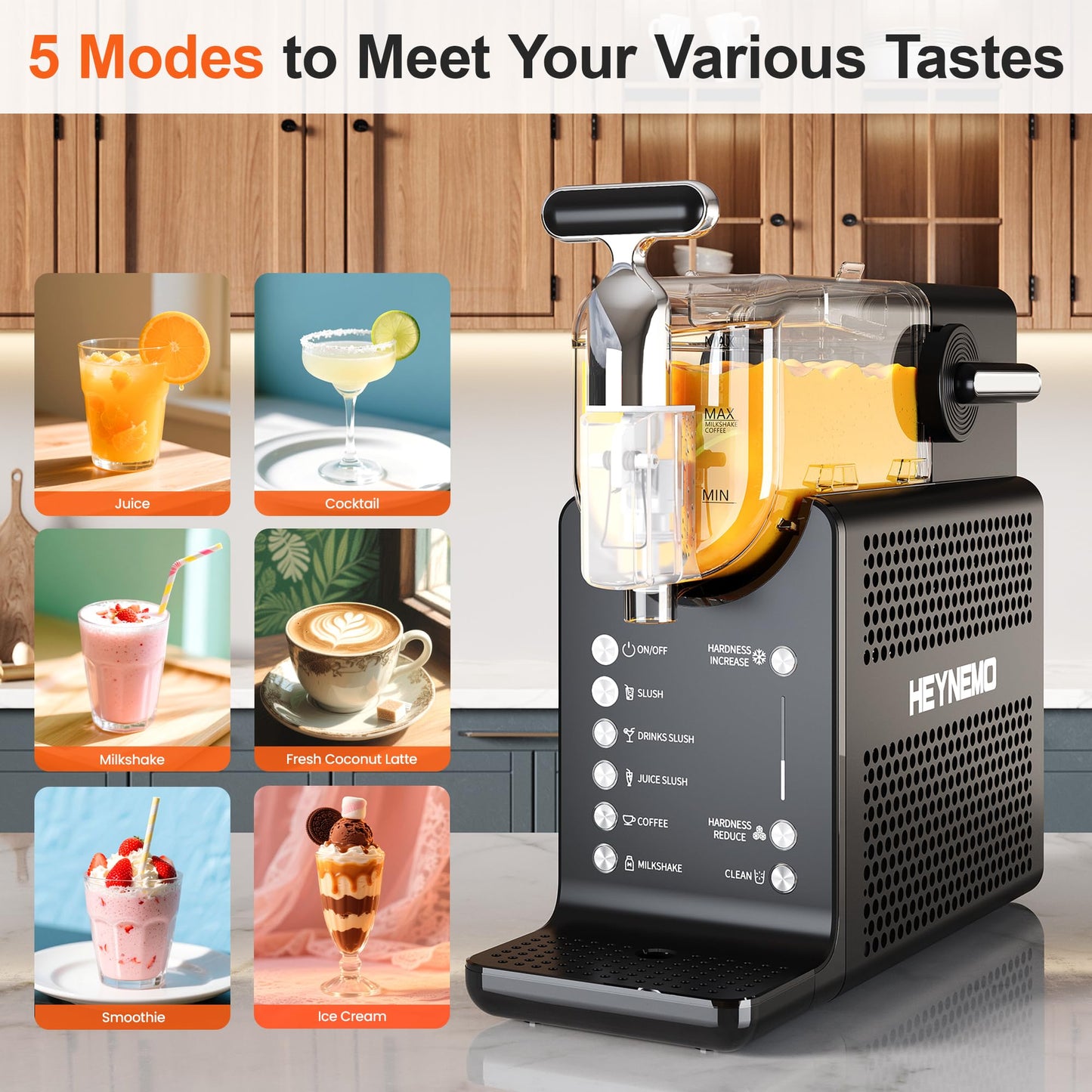 Slushie Machine for Home 68oz, No Ice Needed Frozen Drink Margarita Machine, Slushy Maker Machine for Ice Cream, Slushie Maker with 5 Pre-Set Programs, Self-Cleaning, ETL Certified, Black