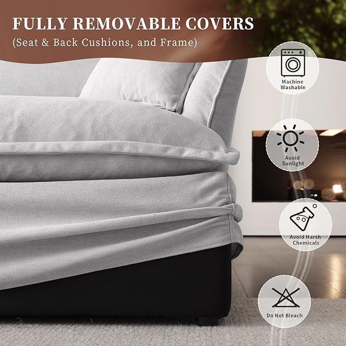 Intuition Decor V Shaped Cloud Modular Sectional Sofa with Corner Module,Down Filled Comfort Couch for Living Room,Sectional Couches Wide Deep Seat Convertible Removable Covers Cushion Grey