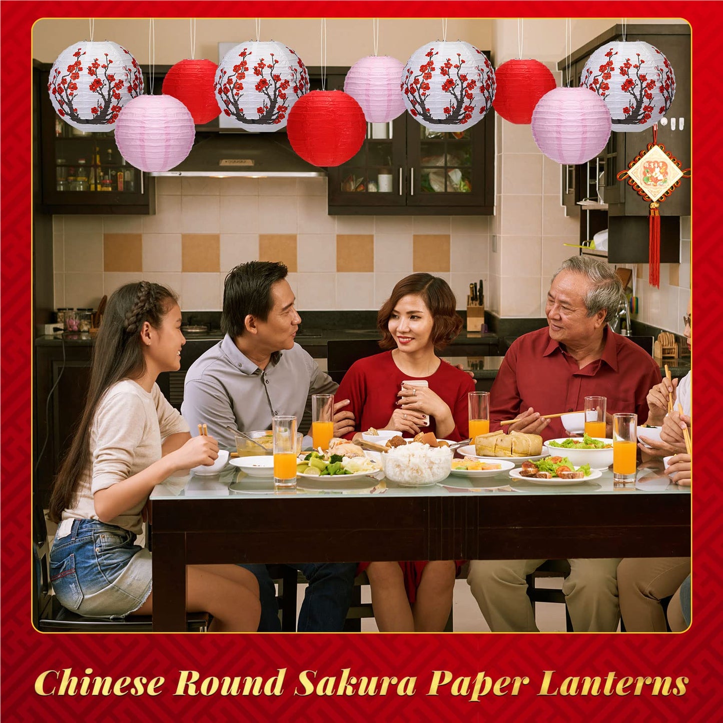 Mudder 20 Pieces Chinese Japanese Paper Lanterns Chinese New Year Decorations Includes Cherry Paper Lanterns for Hibachi Party Restaurant Wedding Decor(Red White and Pink,Modern Style)