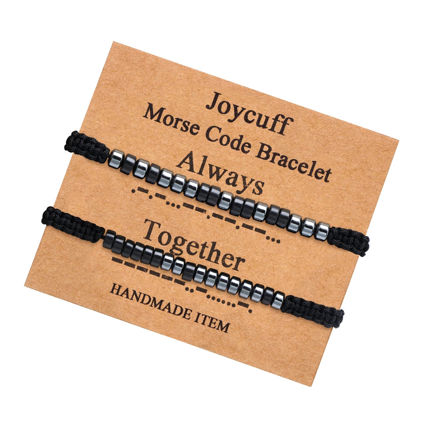 JoycuFF Always Together Inspirational Friendship Morse Bracelets for Women Best Friend Men Unique Black Beads Hand Made Birthday