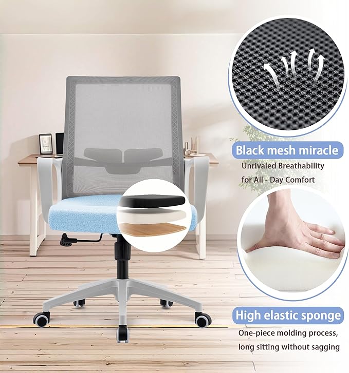 Msdizuo Office Chair ergonomically Designed with Breathable mesh backrest and Lumbar Support Adjustable Height Suitable for Offices Homes bedrooms Study Rooms (Blue)