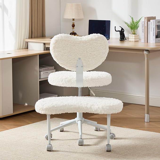 Cross Legged Office Chair for Adults, Criss Cross Office Chair with Wheels, Adjustable Meditation Chair with Lumbar Support, ADHD Desk Chair for Home Office, Beige