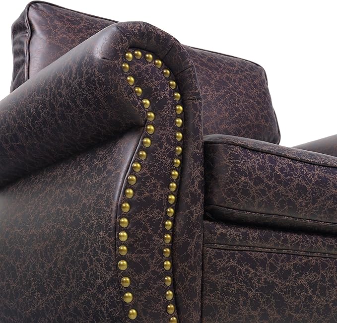 Couchus Living Room Furniture Sets,Sofa Sets and Couch Sets for Living Room,Mid-Century Vintage Sofa Couches with Rivet Design (Brown, Single+3 Seater)