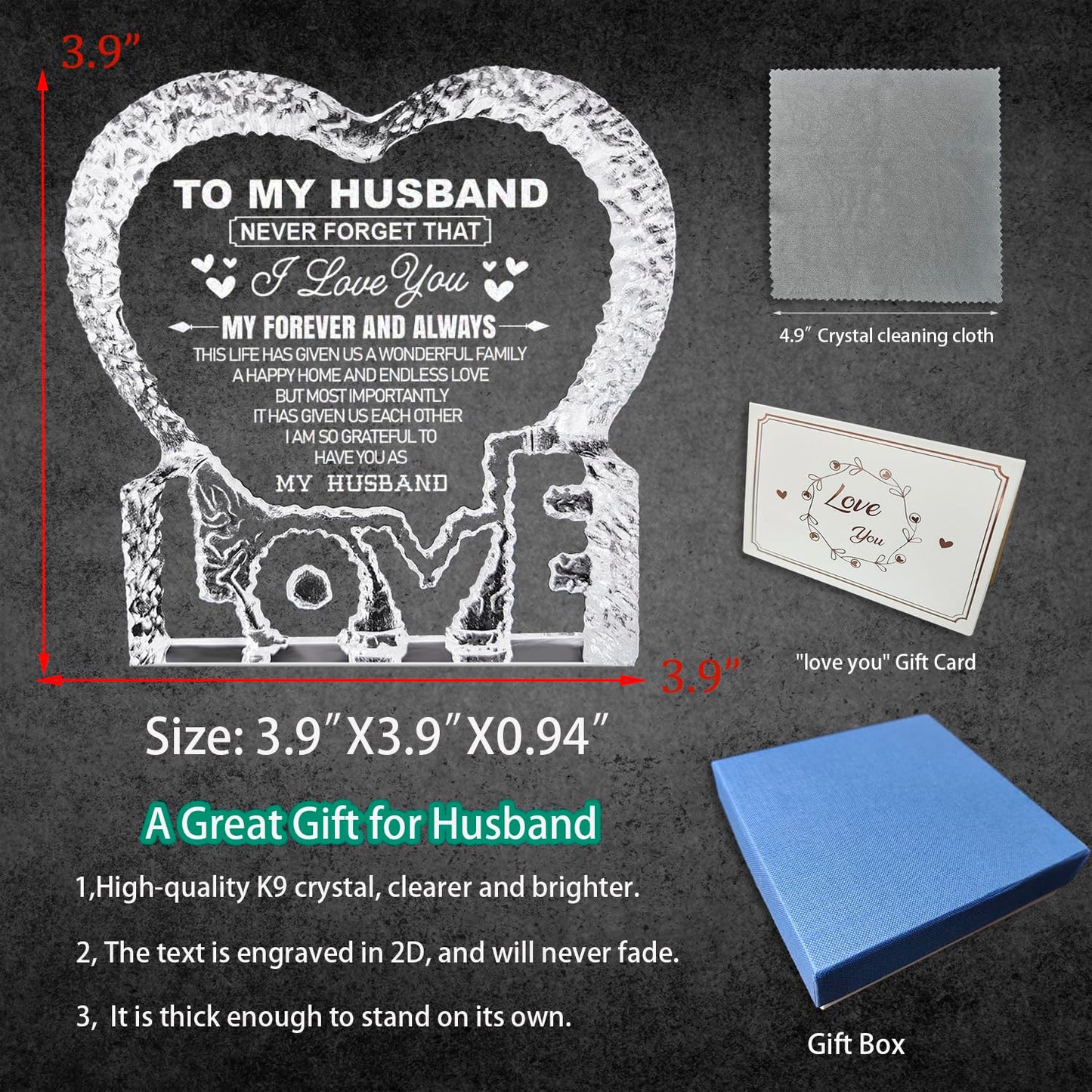 K-MLICE Fathers Day Husband Gifts, Fathers Day Crystal Gifts for Husband from Wife Love Keepsake Christmas Birthday Wedding for Him