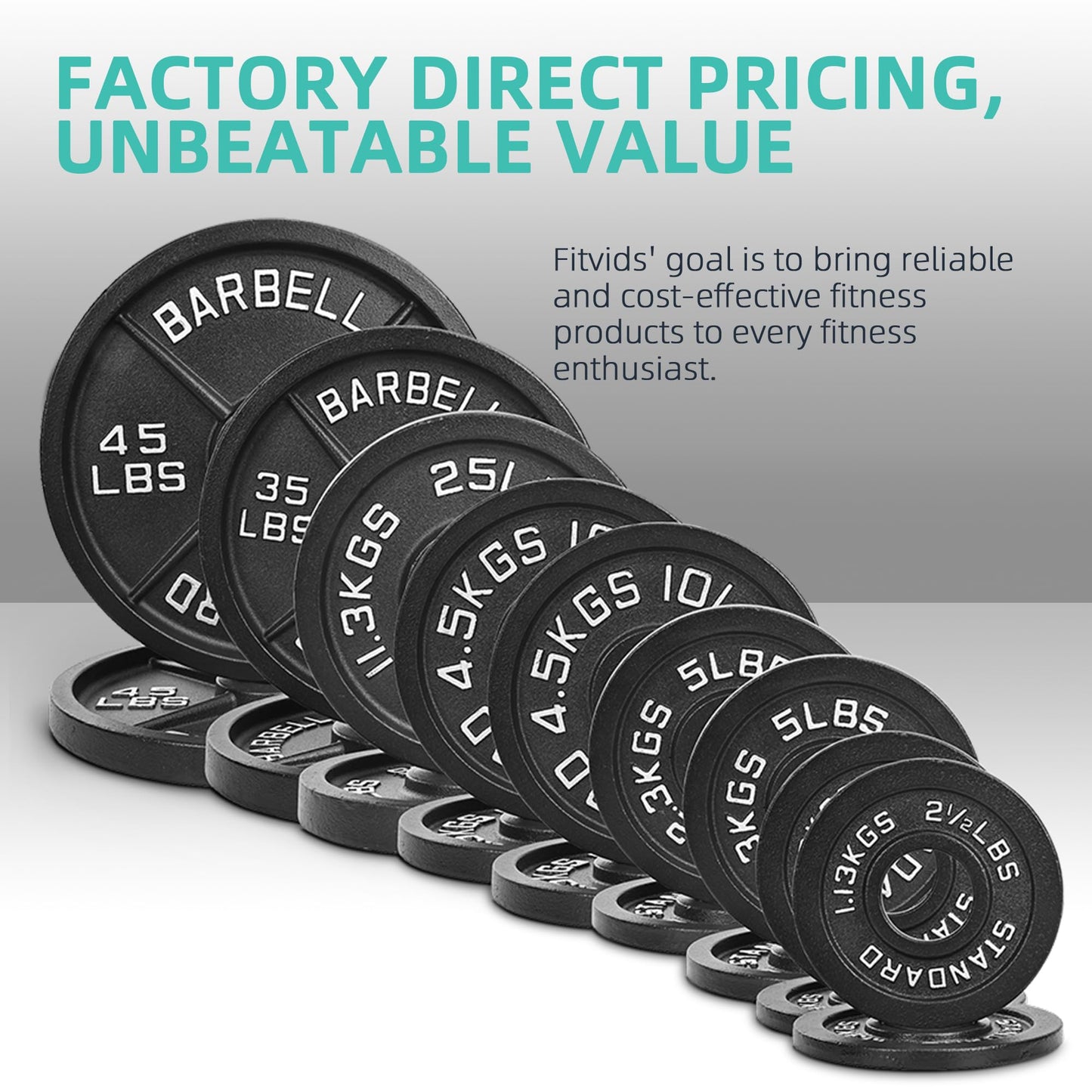 Fitvids 2 Inch Olympic Barbell Weight Plates Set, 255 LB(2.5-45 LB) Barbell Weight Set for Home Gym Strength Training, Deep Grip Edge