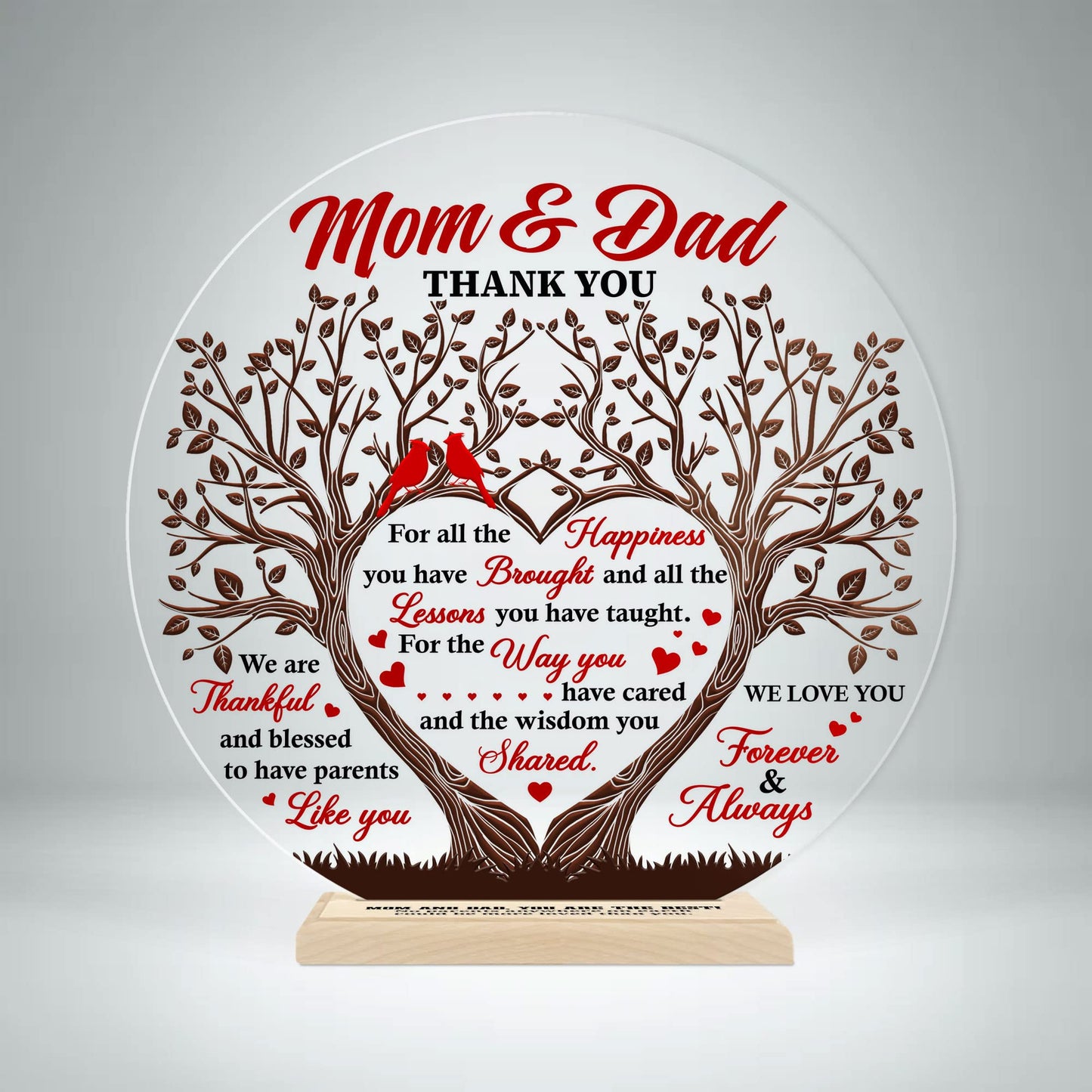 CEZII Mom & Dad Gift from Daughter Son, To My Parents Round Acrylic Plaque w Stand, Thank You Mom Dad Keepsake, Grateful Gift for Parents Mother-in-law, Bonus Mom Stepdad Present, Gift for Anniversary