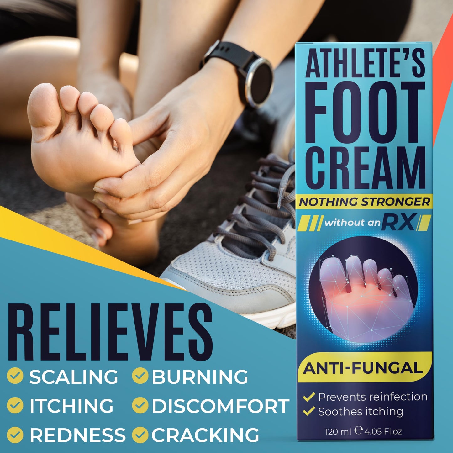 Foot Cream | Athletes Foot Cream for Cracked Heels, Dry Skin & Itchy Feet | Relieves Itching, Burning & Redness | Antifungal Tre