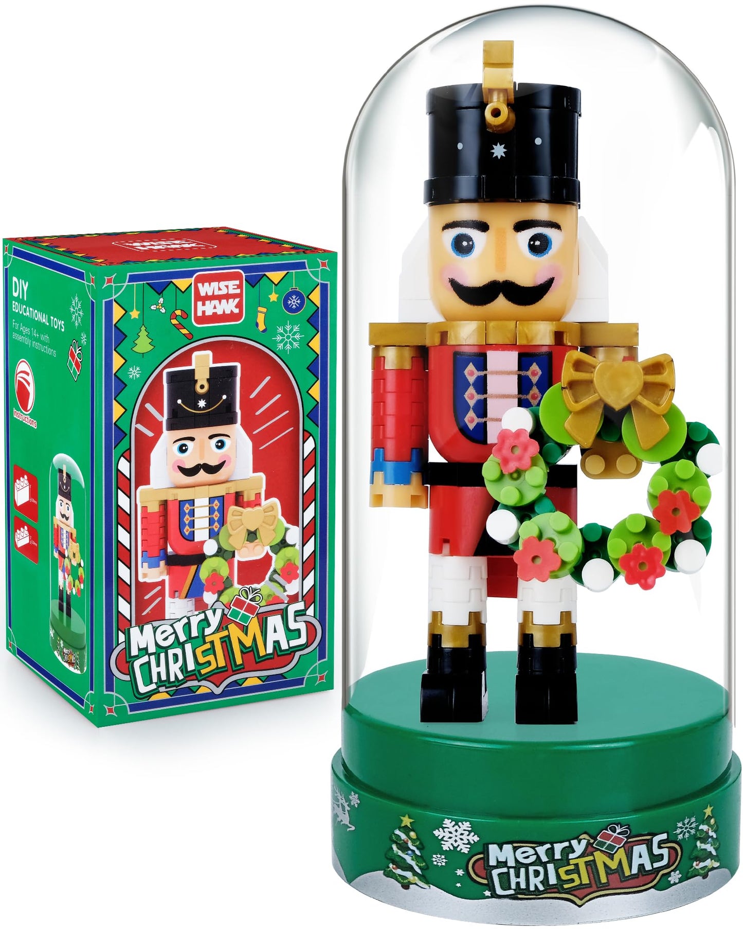 Anwenk Christmas Nutcracker Figure Building Set, Xmas Nut Cracker Soldier with Wrench,Collectible Christmas Home Decor, Nutcracker Gift with Cover and Base (172 PCS)