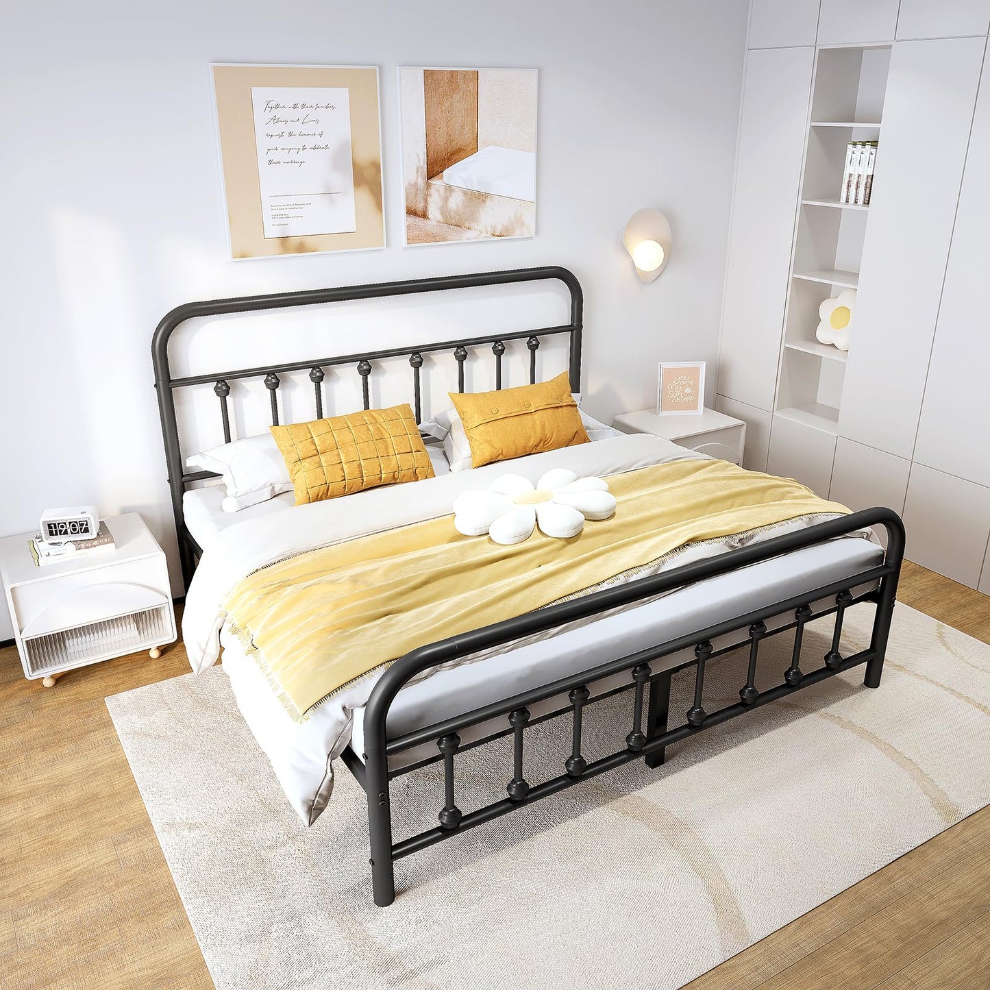 Vengarus Metal Bed Frame,Queen Size Bed Frame with Headboard,Structurally Stable, Heavy Duty Steel Slat Supported,Under Bed Storage,No Box Spring Needed,14 Inch,Black
