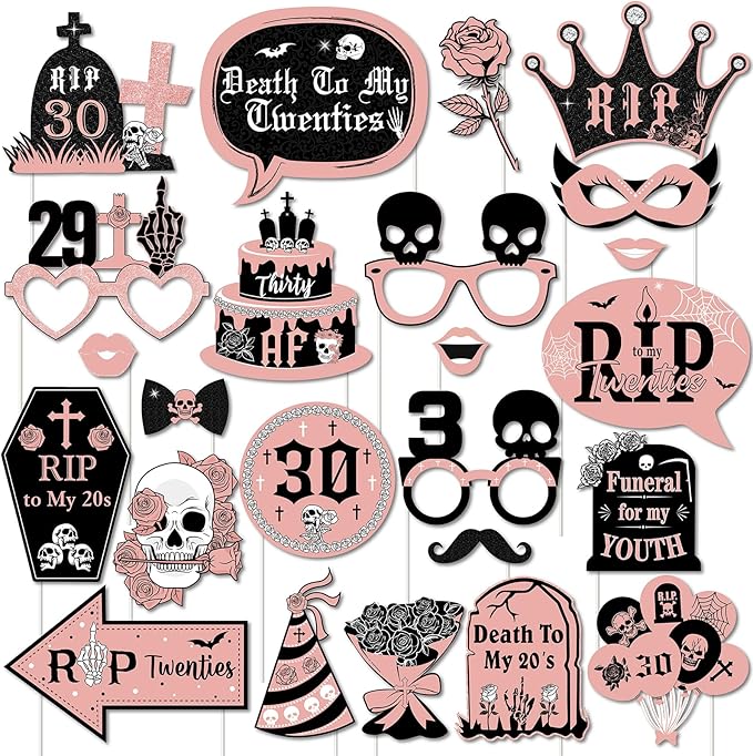Cheereveal 24Pcs 30th Birthday Photo Booth Props, Rip Twenties Birthday Decorations, Death to My 20s Decorations for 30th ...