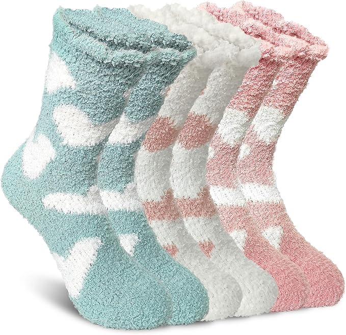 3 Pairs Winter Thick Socks for Women, Heart-shaped Pattern Winter Breathable Warm Socks Cozy Hiking Boot Sock for Cold Wea...