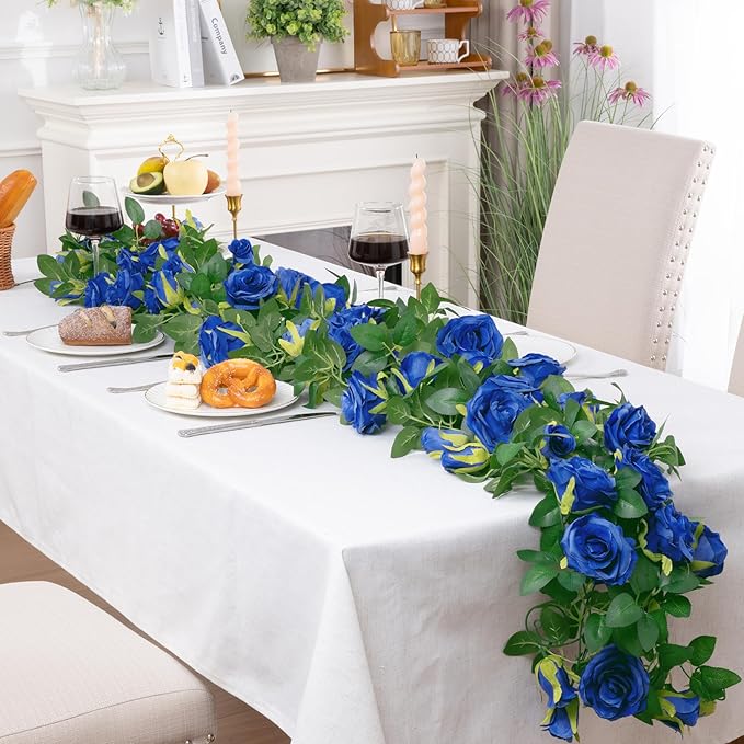 U'Artlines 3 Pack Artificial Royal Blue Rose Vines Floral Garlands Total 19.5 Ft Fake Vine Silk Flower Garland for Indoor Outdoor Home Wedding Arch Garden Wall Decoration