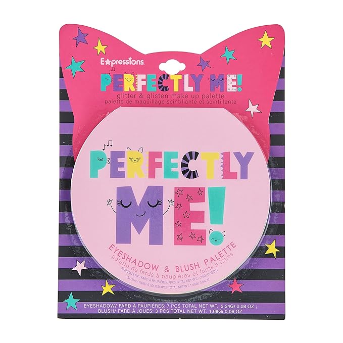 Perfectly Me Glisten & Glitter Makeup Palette 10 Color Eyeshadow Palette & Blush Makeup Novelty Beauty Set, Fold Out Compact with Mirror, Washable, Non-Toxic