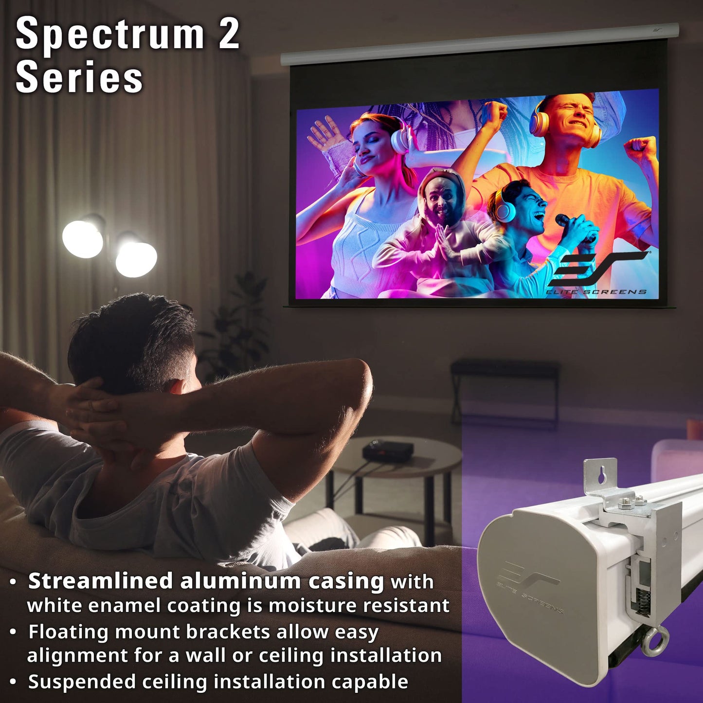 Elite Screens Spectrum2, 120-inch 16:9, 12-inch Drop, Electric Motorized Drop Down Projection Projector Screen, SPM120H-E12