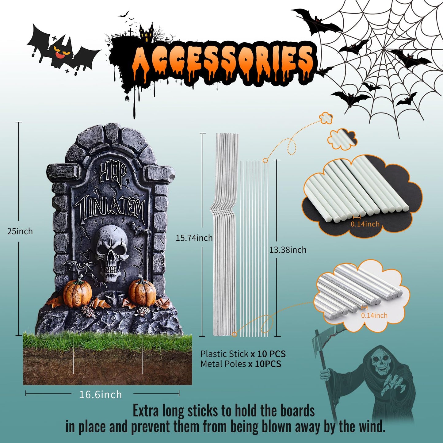 BEAUTLOHAS. 25 Inch Halloween Graveyard Tombstones Plastic Board, 5 PCS Halloween Headstones Decorations RIP for Yard Sign Lawn Garden Outdoor Decor