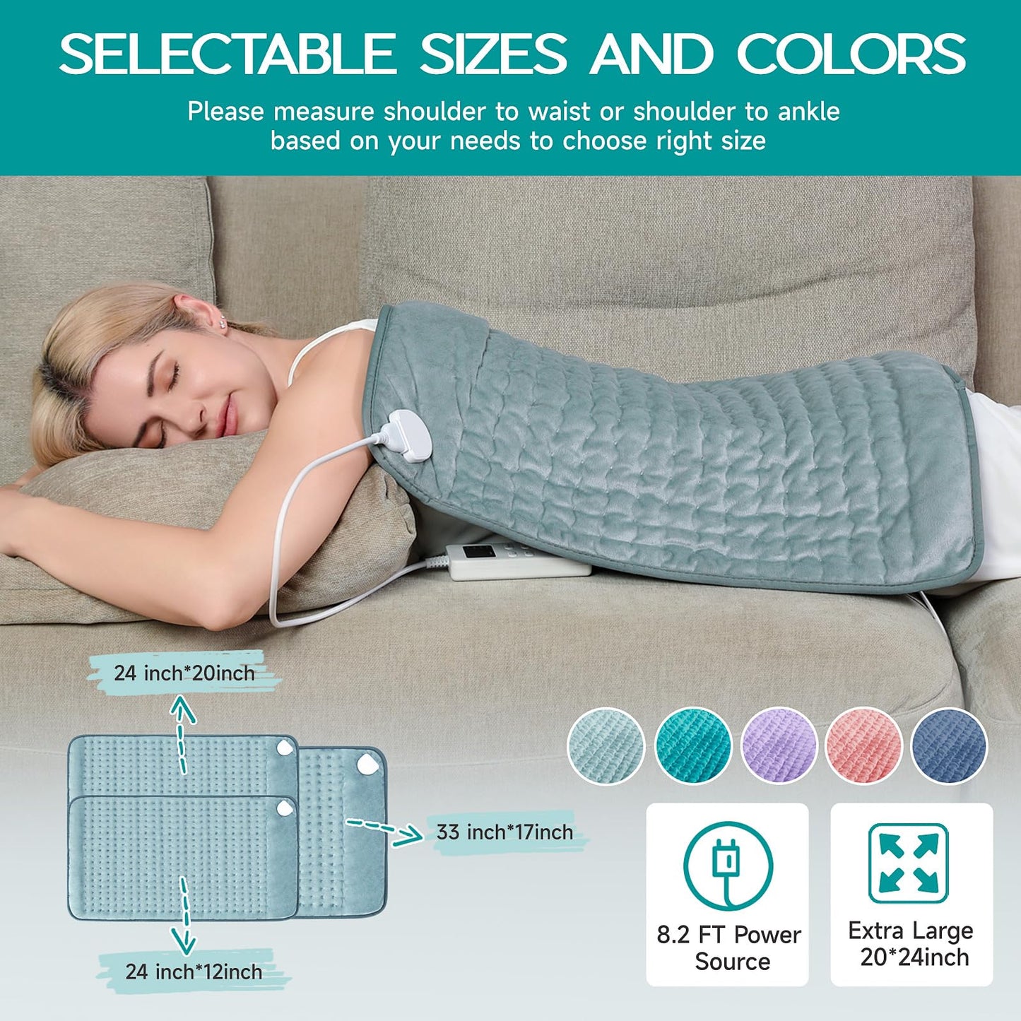 Heating Pad for Period Cramps, Electric Heating Pad for Neck & Shoulders & Back with 6 Heating & 4 Timer Setting, Christmas Gift for Women, Girl, Sister, Her(Gray, 20'' x 24'')