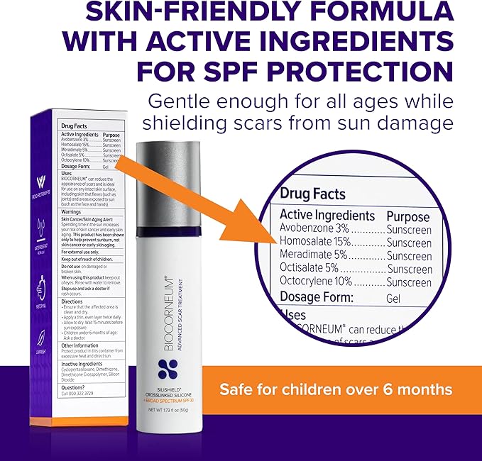Biocorneum Advanced Scar Treatment with Silishield® & SPF 30 50g – Silicone Scar Gel for Scars - Surgeon Recommended for New & Old Scars – Silicone Scar Cream for Surgical Scars Suitable for Kids