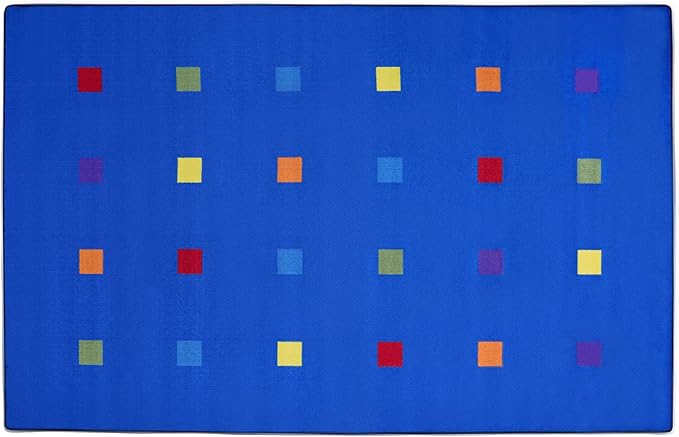 KIDCARPET.COM Seating Squares Multi on Blue 24 6' x 8'6" Rectangle, Educational Classroom Rug, Kids Learning Play Mat | Area Rug for Bedroom or Playroom
