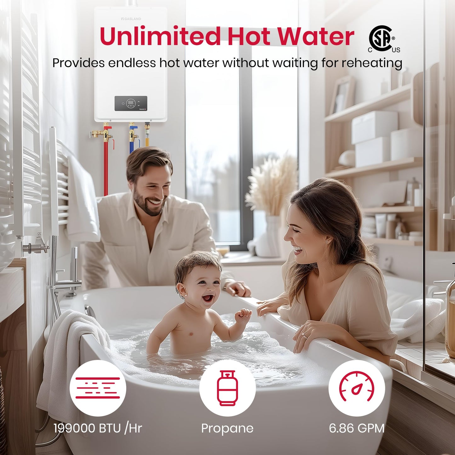 GASLAND Gasmart C Propane Tankless Gas Water Heater, Whole House Up to 6.86 GPM 199,000 BTU CSA Certified Indoor Installation Residential Instant Hot Water Heater, CS686LP