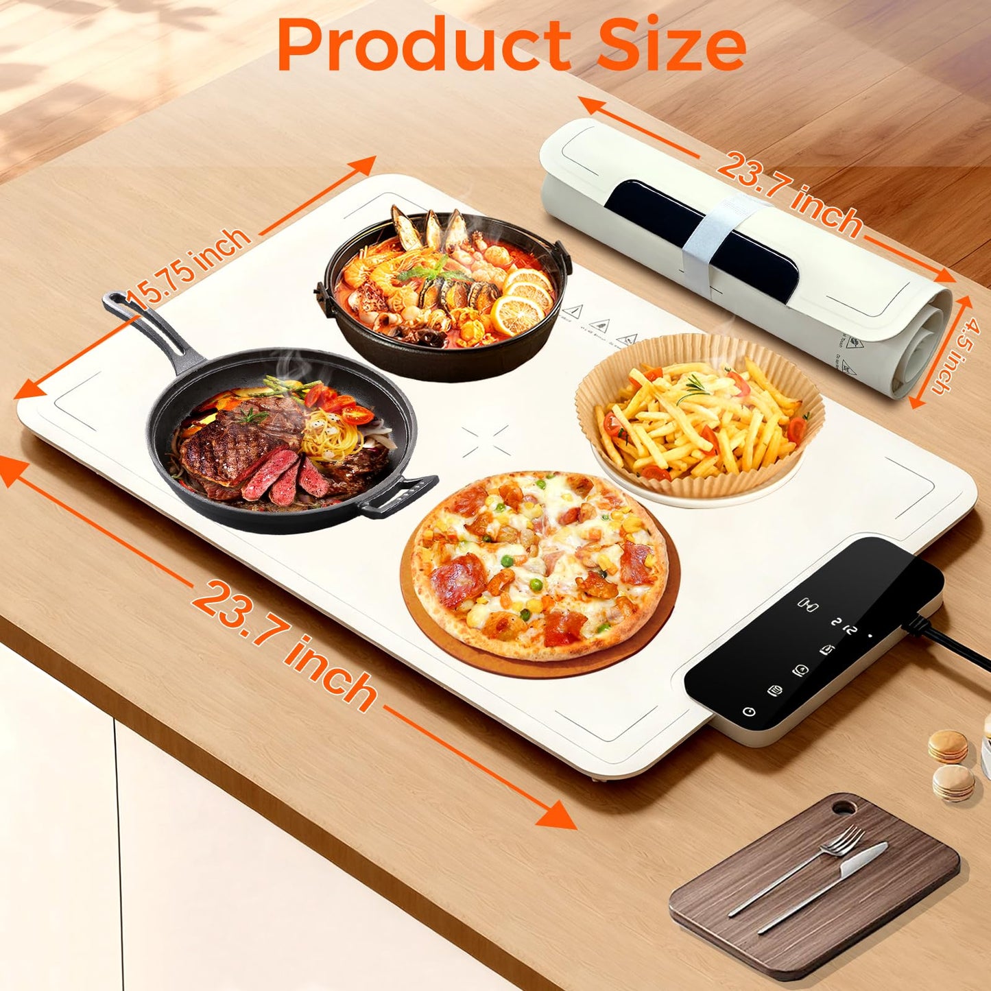 Warming Mat for Food -IPX9 Waterproof Electric Food Warming Tray for Buffet(24"x16"), Portable Countertop Food Warmers for Parties, Dishasher-Friendly, 6-Level Temp 6-Hour Timer, Beige