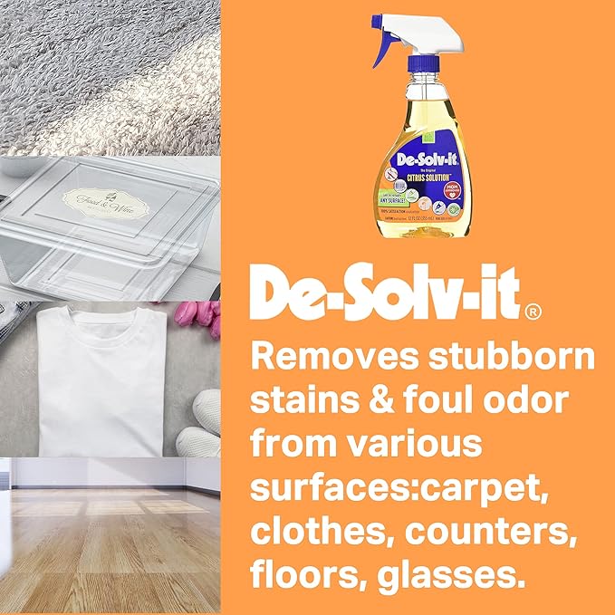 De-Solv-It Citrus Solution - Odor & Stain Remover for Cloth, Wood, Glass & More, 12.6-Ounce (6-Pack)