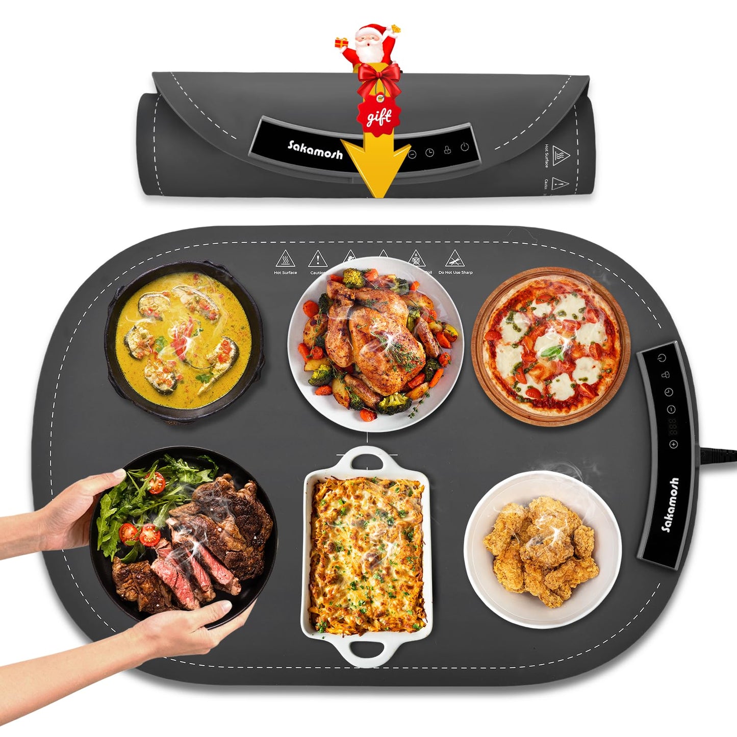 Electric Warming Mat for Food, 23"*16" Warming Tray with 7 Adjustable Temp, 10s Fast Heating, 4 Timer Settings, Child Lock, Portable Silicone Food Warmer for Gatherings, Parties, Home Daily Use, Grey