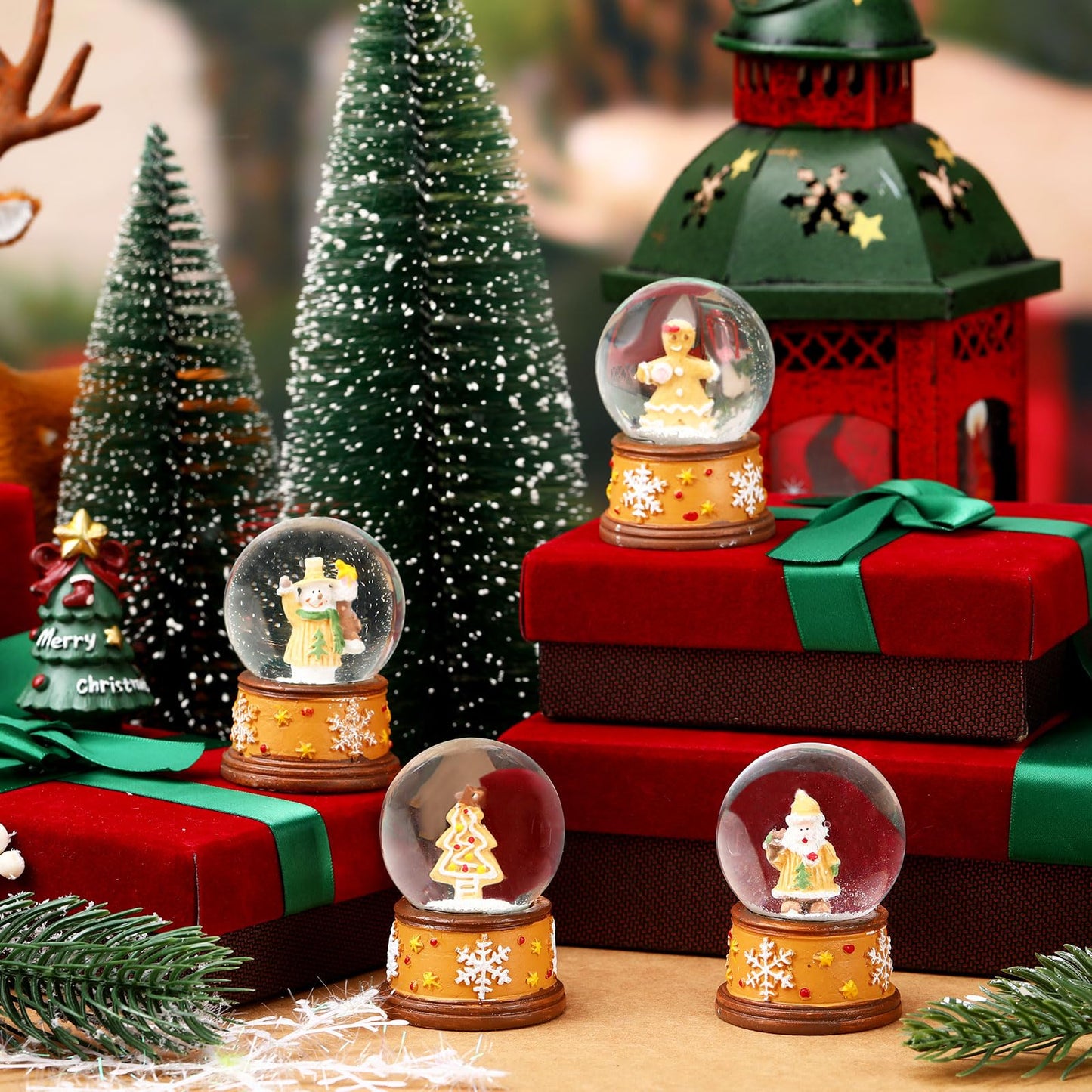 Yerliker 4 Pcs 1.8 Inch Christmas Snow Globe Santa Claus Snow Globe Mini Xmas Water Lightweight Winter Craft for Kids Adults Gift Home Decoration(Gingerbread Man,Yellow)