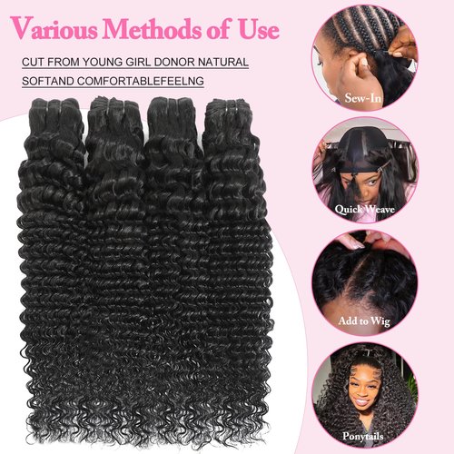 Dilekay 12A Human Hair Bundles 28 Inch Deep Wave Bundles Human Hair 100% Unprocessed Brazilian Virgin Curly Wavy Bundle Human Hair Extensions for Women Natural Black