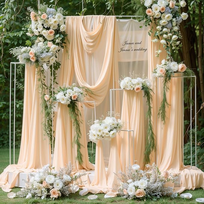 Wedding Arch Draping Fabric, 2 Panels 18FT Champagne Sheer Backdrop Curtain Chiffon Fabric Drapery Voile Scarf Draping Panels for Wedding Archway Ceremony Curtain Valance Party Decoration