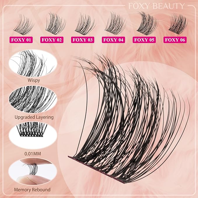 Foxy Beauty Volume Lash Clusters - 10-18mm DIY Fluffy Natural Eyelash Extension with 360Pcs D Curl Soft Faux Mink Lashes for Salon-Quality Look
