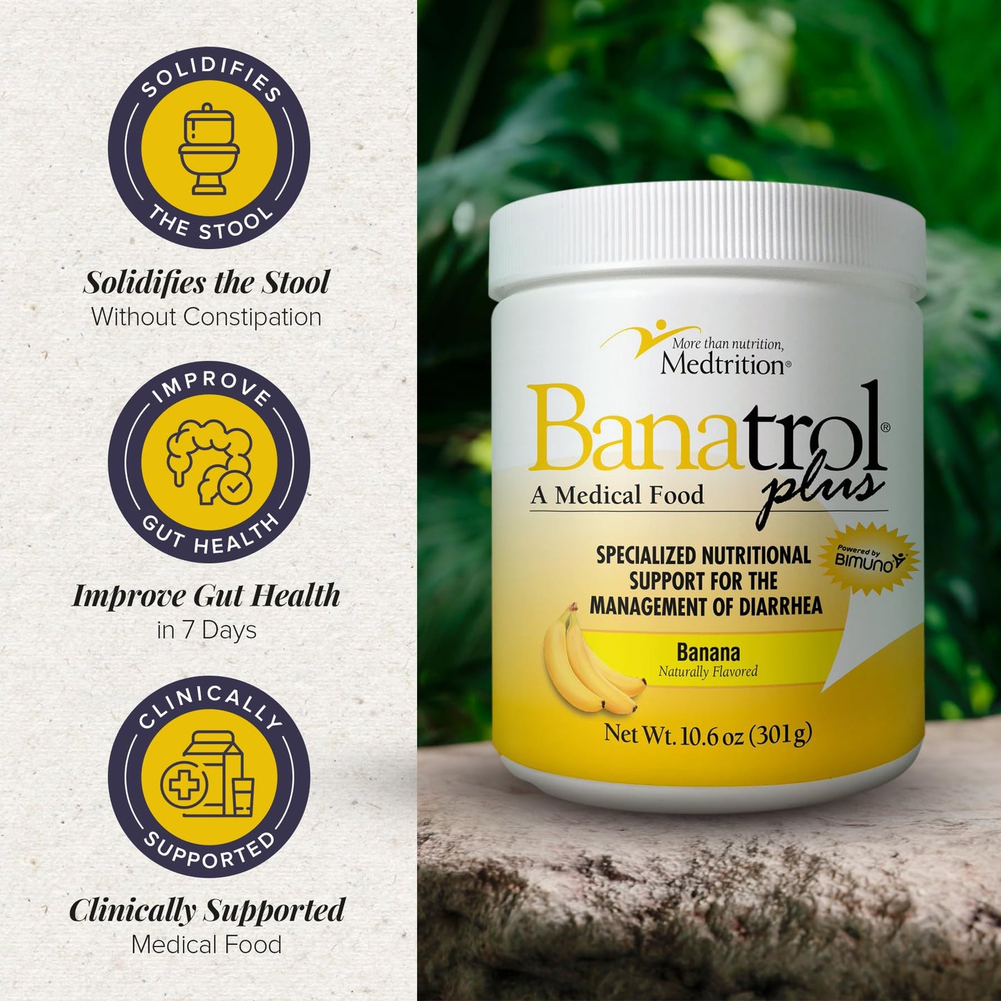 Medtrition Banatrol® Natural Anti-Diarrheal with Prebiotics, Relief from Chronic Diarrhea, IBS, Recurring Diarrhea, Clinically Supported Medical Food, Non-Constipating, 28 Servings (Banana)