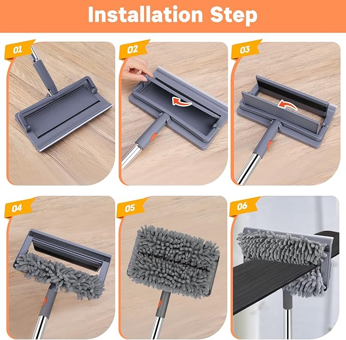 Ceiling Fan Cleaner Duster with 80" Adjustable Pole, with Reusable Microfiber Pad, for Cleaning Fan Blades, Baseboard, Window Glass, Bathroom, Floor