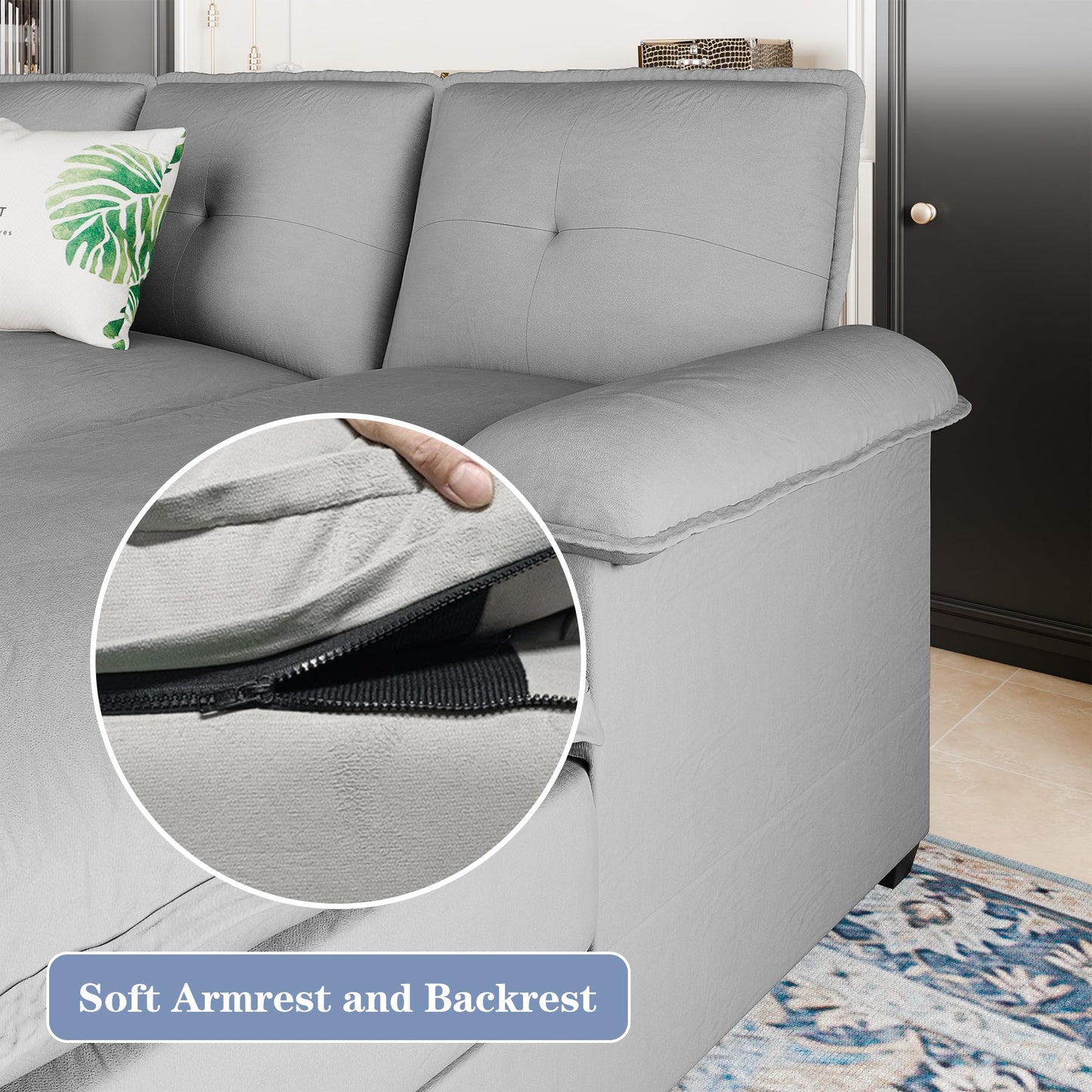 U Shaped Sectional Couch for Living Room,110" 4-Seater Comfy Couch with Double Chaise,Deep Seat Modular Sofa Couches with Thick Cushion & Soft Backrest,Light Grey