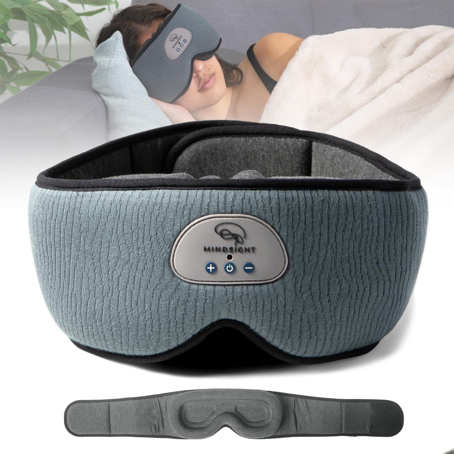Mindsight DriftBand Sleep Mask with Bluetooth Headphones | Blackout Eye Mask with Memory Foam | Breathable Plush Fabric | Ultra-Thin Adjustable Speakers | Built for Sleep & Travel | Easy to Spot Clean