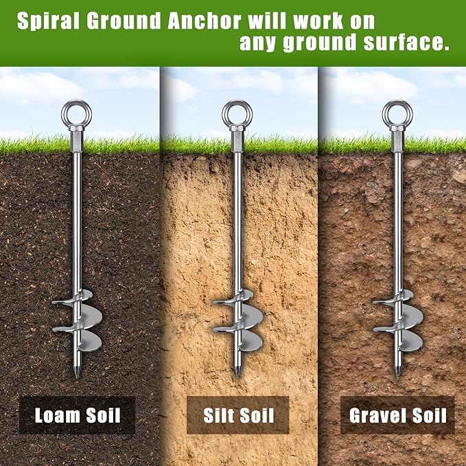 Dolibest 30" Heavy-Duty Ground Anchors Screw in, 3" Wide Spiral Earth Anchors for Swing Set, Wind Resistant Mobile Home, Trampoline, Sheds - Fully Welded Ground Anchors-Set of 2