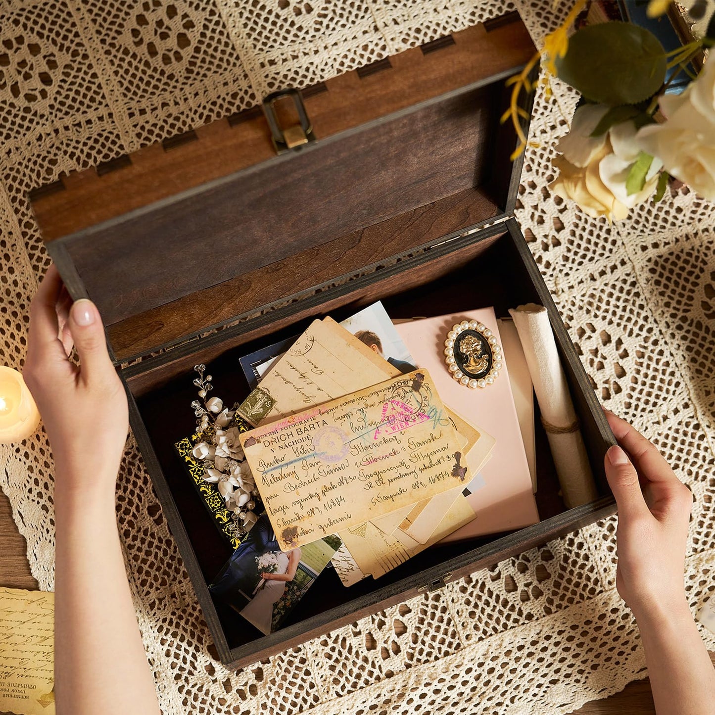 AW BRIDAL Large Wedding Keepsake Box with Lid - Wood Mr Mrs Memory Storage box - Bridal Shower Gifts Anniversary Engagement Wedding Gifts for Couples Newlyweds, Large