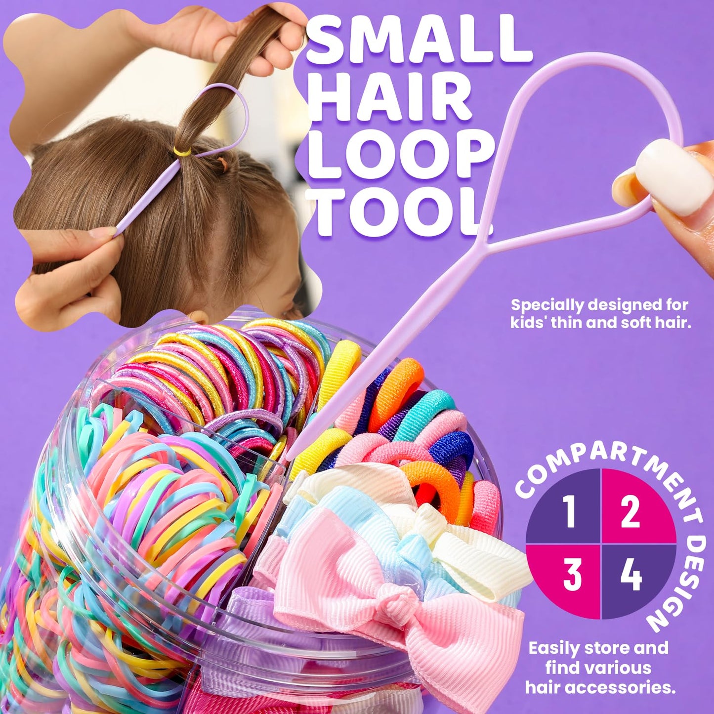 YGDZ Hair Accessories for Girls, Hair Ties for Little Girls, Elastic Baby Hair Ties, Rubber Bands for Hair, Bow Hair Clips, Kids Hair Ties, Small Hair Bands for Thin Hair, Toddler Hair Accessories